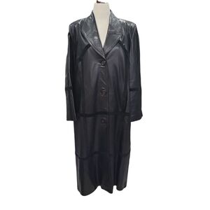 EUC Vintage Leather Vincitore women's long maxi loosefit coat, 40 black